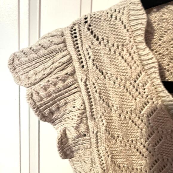 Joie Pointelle Flutter Sleeve V Neck Sweater Oatmeal/Tan SZ S - Picture 4 of 6